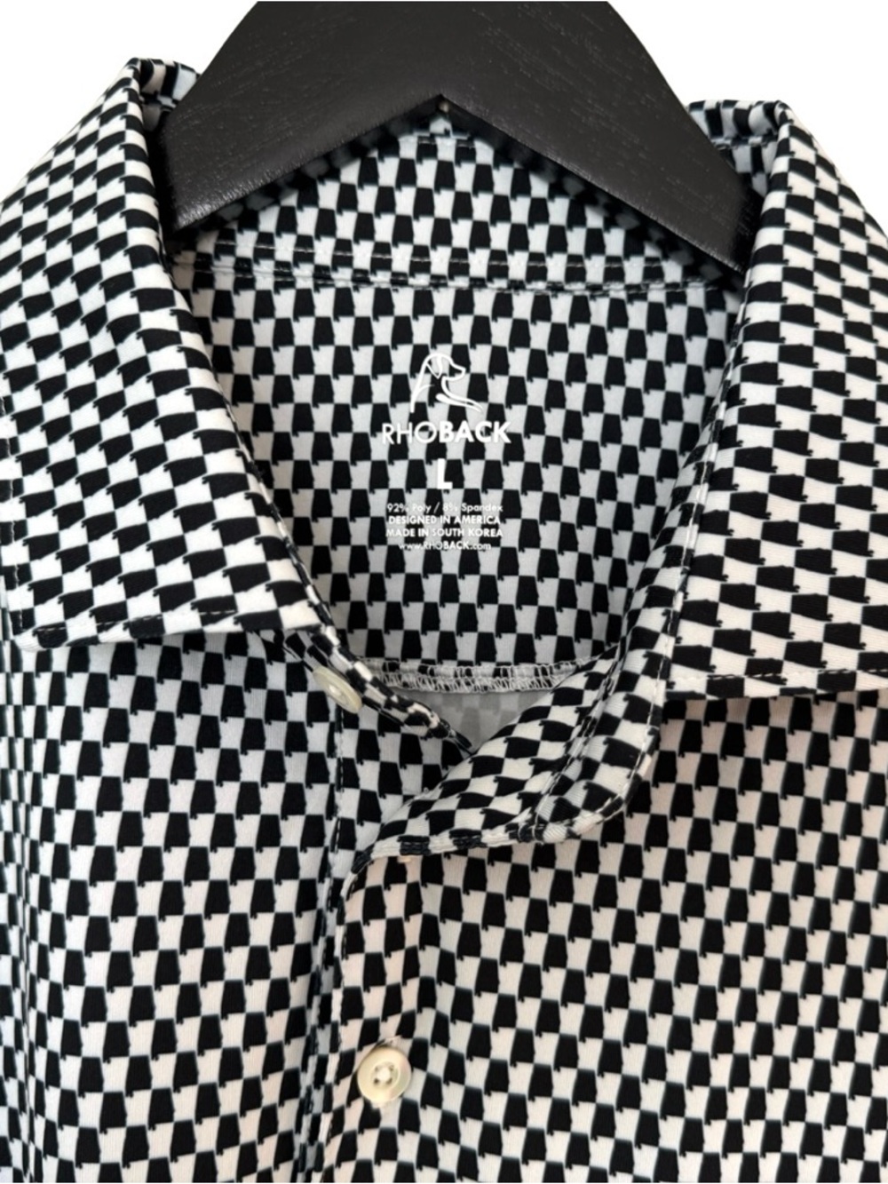 Rhoback Black White Alabama State Print Short Sleeve Performance Golf Polo Large - Picture 6 of 7